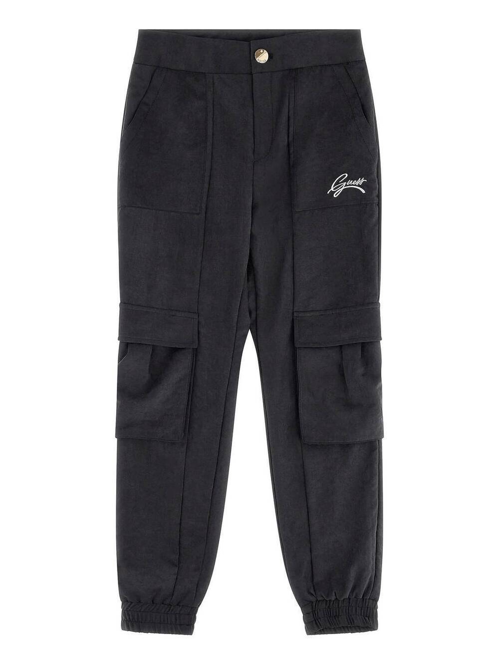 NEW GUESS girl's sueded nylon cargo pants in jet black